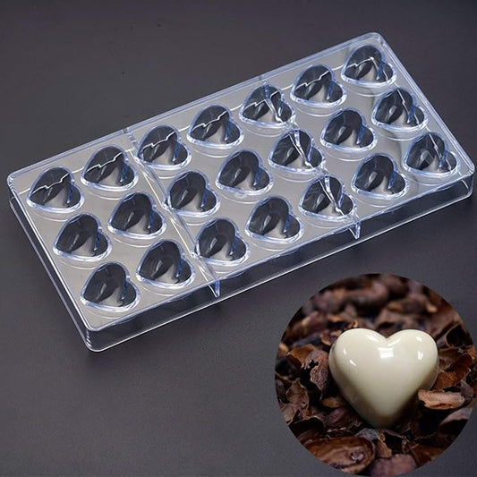 Polycarbonate Chocolate Mold, Sweet Candy DIY Mold 21 Mini Heart Shaped Clear Plastic PC Handmade Chocolate Making Mold Pastry Dessert Baking Pan Cake Decoration Tool for Mousse, Jelly, Candy, Chocola by WWBLD