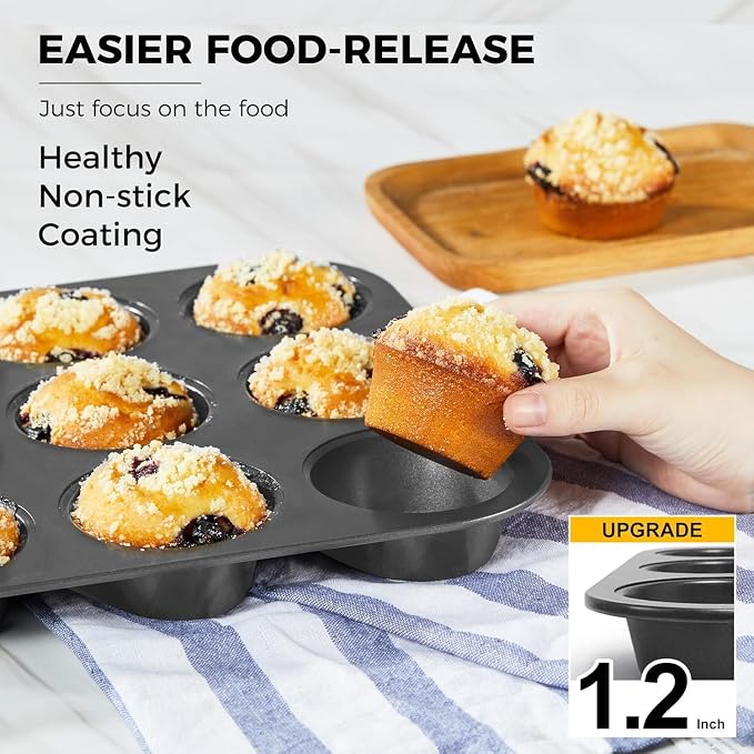 Non-Stick Muffin Pans, Cupcake Pan with Silicone Baking Cups, 2 Pack Non toxic Healthy Muffin tin, Heavy duty-Dark Grey - Image 3