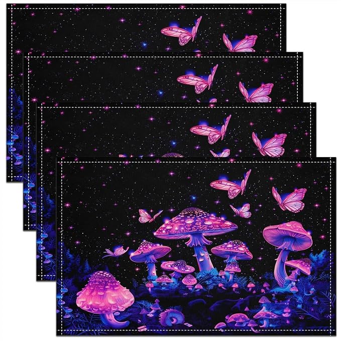 Feelyou Colorful Mushroom Table Place Mats 18"x12" Butterfly Placemats Set of 4 Wild Mushroom Stuff Placemat for Kitchen Dining Table Decor Indoor Outdoor Cute Mushroom Decor Table Place Mats Astral by Feelyou