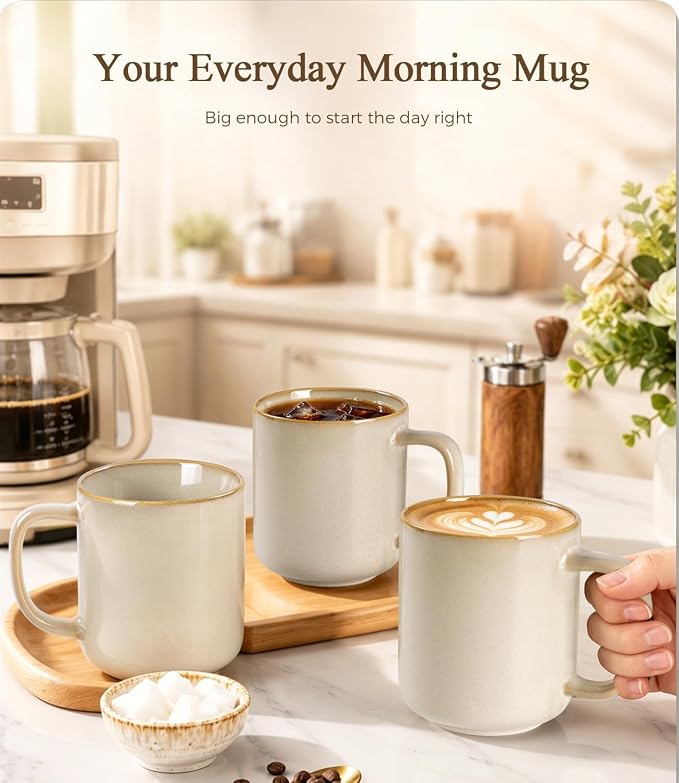 GBhome Large Coffee Mugs Set of 4, 16oz Handmade Coffee Mugs Set with Large Handle for Cappuccino/Latte/Tea/Hot Cocoa, Dishwasher & Microwave Safe-Cappuccino - Image 5
