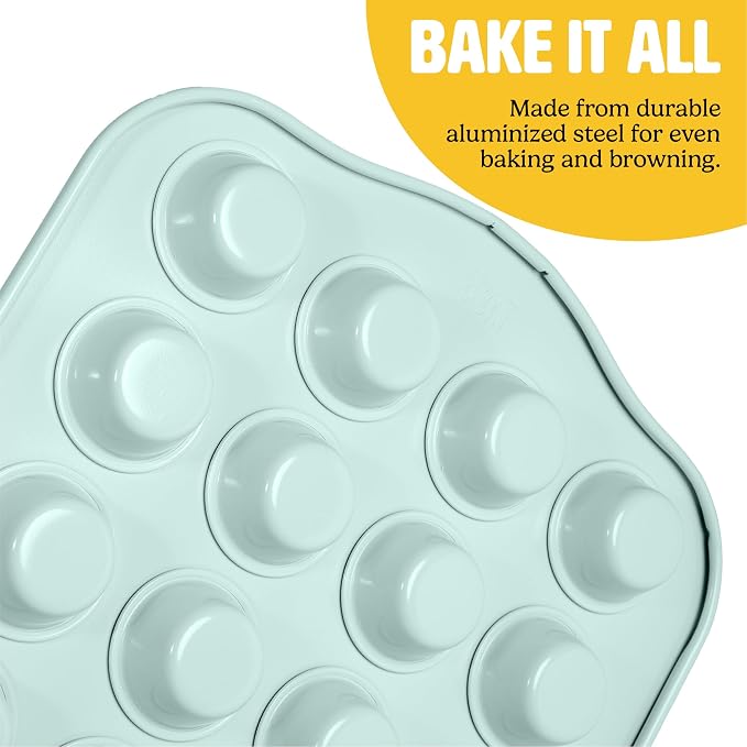 Tasty Clean Ceramic 24-Cup Mini Muffin Pan, Durable Aluminized Steel for Professional Results, Clean Ceramic Nonstick Coating, Oven Safe to 425°F, Dishwasher Safe, Aqua - Image 4