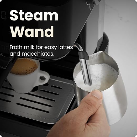 Chefman CraftBrew Espresso Machine, 15-Bar Pump Digital Espresso Maker w/Steam Wand for Latte & Cappuccino, Compact Espresso Coffee Machine w/ 1.5L Removable Water Reservoir - Stainless Black - Image 5