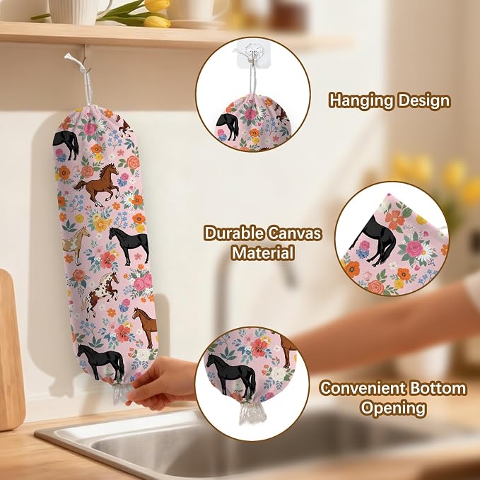 Horse Plastic Bag Holder Dispenser, Plastic Grocery Bag Organizer & Wall Mount Paper Trash Bags Saver Storage for Kitchen Home Pantry Decor, Horse Farmhouse Design - Image 3