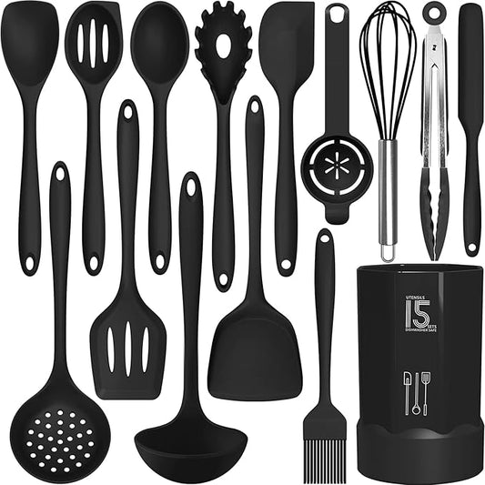 AOTHOD Silicone Cooking Utensils Set - 446°F Heat Resistant Kitchen Utensils,Turner Tongs,Spatula,Spoon,Brush,Whisk,Kitchen Utensil Gadgets Tools Set for Nonstick Cookware,Dishwasher Safe (BPA Free) by Safeandsuitableforuse