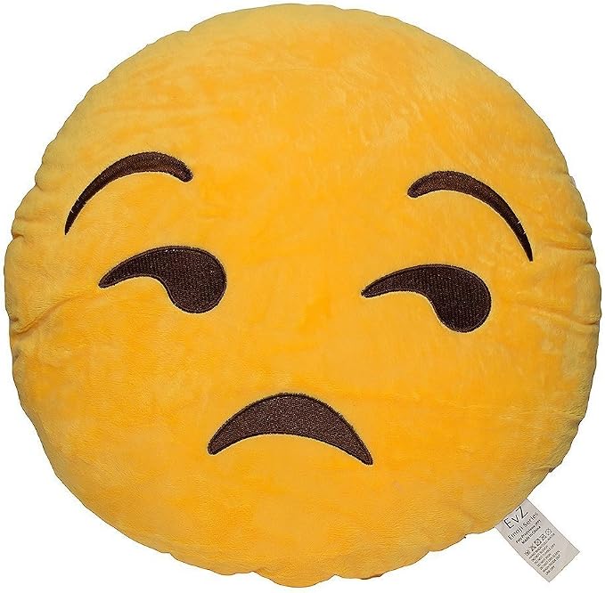 EvZ Official Certified Unamused Plush Pillow - 32cm Large Soft Rolling Eyes Emoticon Cushion - Funny Sassy Decorative Stuffed Toy for Office Humor, Room Decor & Moody Gift (Yellow) by EvZ