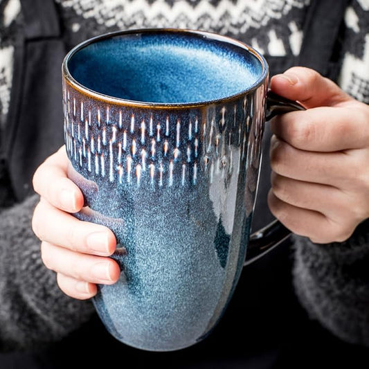 Large Ceramics Coffee Mugs,21 OZ,Large Handle Design,Extra Large Tea and Coffee Cup for Office and Home，Microwave And Dishwasher Safe(Color:21 oz blue) by Ceraozmus