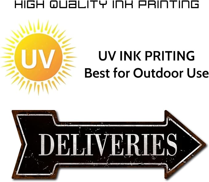 Mukuko Delivery Sign Arrow Metal Tin Sign Vintage "6x 18" | Package Deliveries, Drop Off Deliver Parcel Here, Business Packages Plaque - Image 4