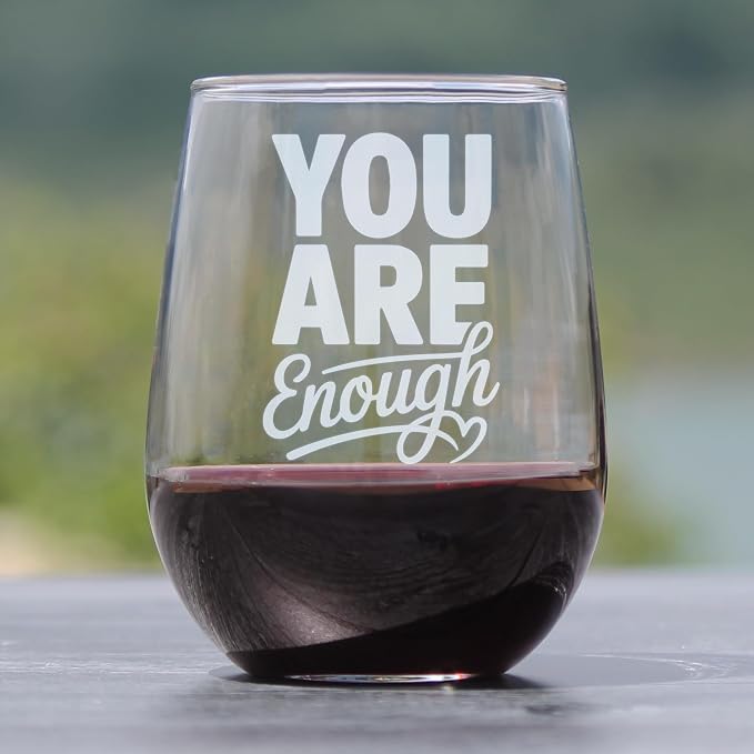You Are Enough Stemless Wine Glass, Hand Engraved Etched Motivational Glassware, Positive Affirmation for Women, Self-Love Cup - Image 2