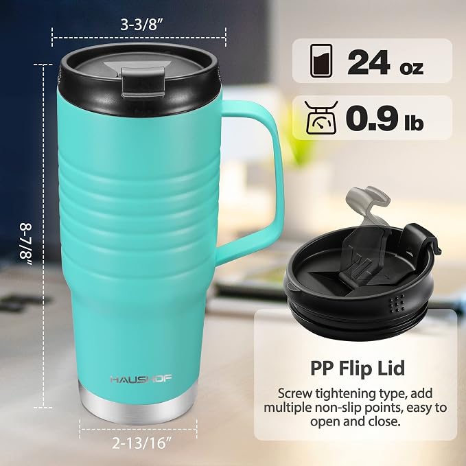 HAUSHOF 24 oz Travel Mug with Handle, Stainless Steel Vacuum Insulated Coffee, Double Wall Travel Mugs with Leakproof Lid, BPA Free - Image 3