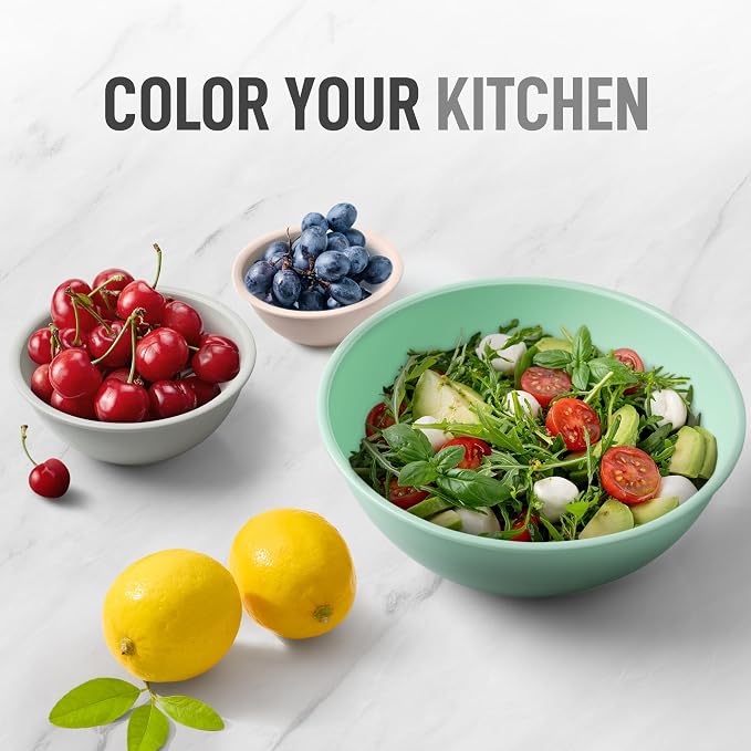 Zulay Kitchen 12 Piece Plastic Nesting Mixing Bowl Set - Colorful Bowls with Lids - Microwave and Freezer Safe (Mint Ombre) - Image 6