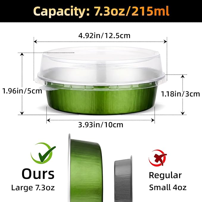 Beasea Mini Pie Pans with Lids, 120 Pack 7.3oz Avocado Green Disposable Aluminum Foil Pie Tart Baking Cups Tins, 4 Inch Mini Cake Pans Individual Dessert Containers Oven Dishes for Tart Cheesecake - Image 2
