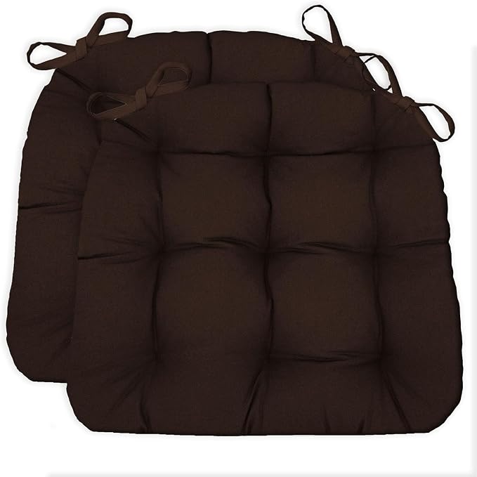 Barnett Home Decor Dining Chair Cushions with Ties – Size Small 15 x 17 - Latex Foam Fill, 100% Cotton, Machine Washable Chair Pads for Kitchen Chairs, Made in USA (Cotton Duck Brown/Pack of 2) by BarnettHomeDecor
