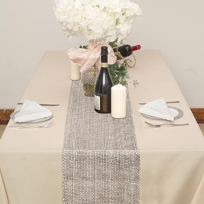 Urban Villa Two Tone Table Runner Cotton Quality 14x72 Taupe/White - Image 3