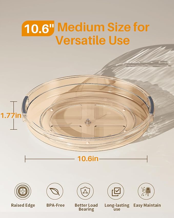 LAMU 2 Pack 10.6in Lazy Susan Organizer Turntable for Cabinet, Lazy Susan for Refrigerator Rotating Organizer for Fridge, Kitchen, Pantry, Countertop, Bathroom, Medicine Cabinet Organizer, Amber - Image 7