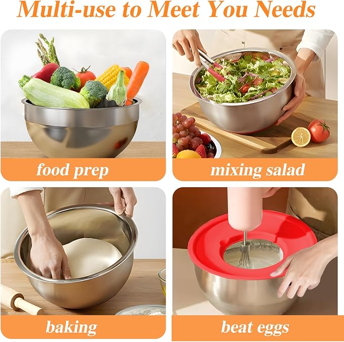 Mixing Bowls with Lids Set, 6 PCS Stainless Steel Mixing Bowls with 3 Grater Attachments, Kitchen Food Organizers Nesting Mixing Bowl, Large Size 4.5, 3.5, 2.1, 1.5, 1.1, 0.7QT-Colorful - Image 4
