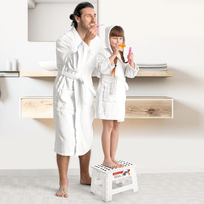 ACSTEP 9 Inch Folding Step Stool for Kids and Adults, Holds 300 lb, White | Heavy Duty Foldable Stools, Lightweight, Non-Slip, for Toddler, for Kitchen Bathroom Bedroom Outdoor, Collapsible with Handle - Image 2