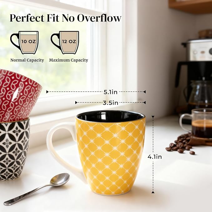 DOWAN Coffee Mugs Set of 6, 10 oz Porcelain Mugs, Cappuccino Cups, Ceramic Tea Cups with Handle for Men Women, Mug Gift Set, Housewarming Wedding Gift - Image 2