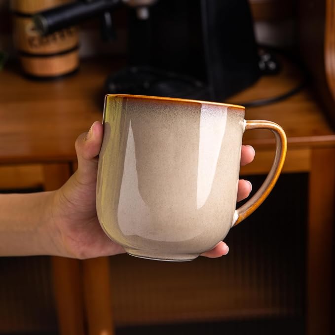 LERATIO 12OZ Ceramic Coffee Mugs Set of 6, Large Porcelain Coffee Cups With Large Handle For Latte,Cappuccino,Milk,Cocoa,|Dishwasher&Microwave Safe Mug Sets,Ideal for Man,Woman,Dad, Mom-Kahki - Image 9