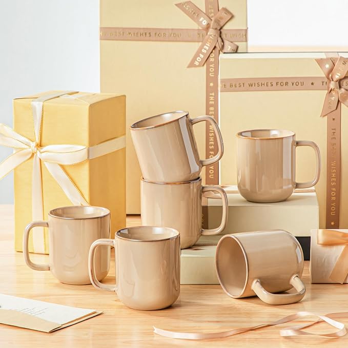 vancasso Coffee Mugs Set of 6, 12 Oz Ceramic Coffee Cups with Handle, Ceramic Unique Glaze Coffee Cup for Cappuccino, Latte, Tea, Cocoa, Dishwasher & Microwave Safe Gift Sets, Brown, Series PLAYA - Image 7