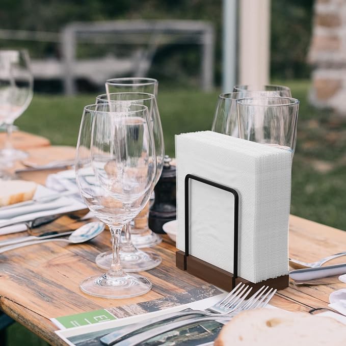 Wican Napkin Holder for Table, Bamboo Iron Standing Napkin Dispenser | Kitchen Dining Table Farmhouse Cocktail Picnic Rustic Wood Holders, Suitable for All Kitchen Dining Room Decor, Black & Brown - Image 4