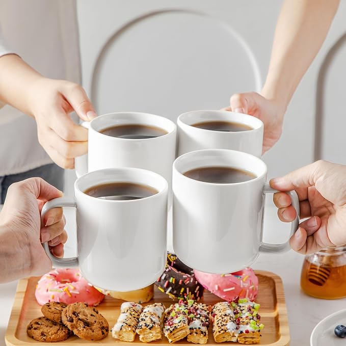 vancasso Porcelain Coffee Mugs Set, 16 oz Ceramic Coffee Cups for Americano Hot Tea Iced Coffee Cold Brew Cocoa Milk Mugs Set of 6, Dishwasher & Microwave Safe, White - Image 6