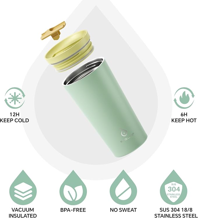 Ideus 17 oz Travel Coffee Mug, Double Wall Vacuum Stainless Steel Insulated Coffee Tumbler With Lid, Splash-Proof & Cup Holder Friendly, Keeps Drinks Hot/Cold, Dishwasher Safe, Mint Green - Image 3