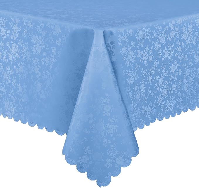 Smiry Rectangle Waterproof Heavy Duty Vinyl Tablecloths, 60 x 102 Inch | Wipeable Washable Floral Embossed Table Cover for Kitchen and Dining Room, Indoor & Outdoor Use, Baby Blue by Smiry