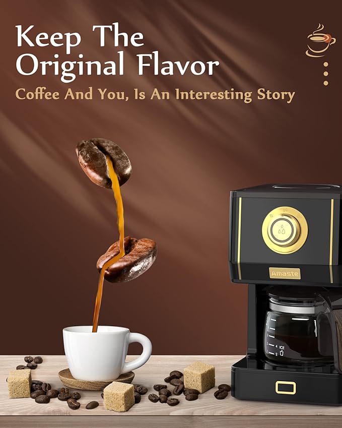Amaste Coffee Maker, 25 Oz Drip Retro Style Coffee Machine with Glass Coffee Pot with Reusable Coffee Filter & Three Brewing Modes, Warming Plate, CM 1003AE-Black - Image 5