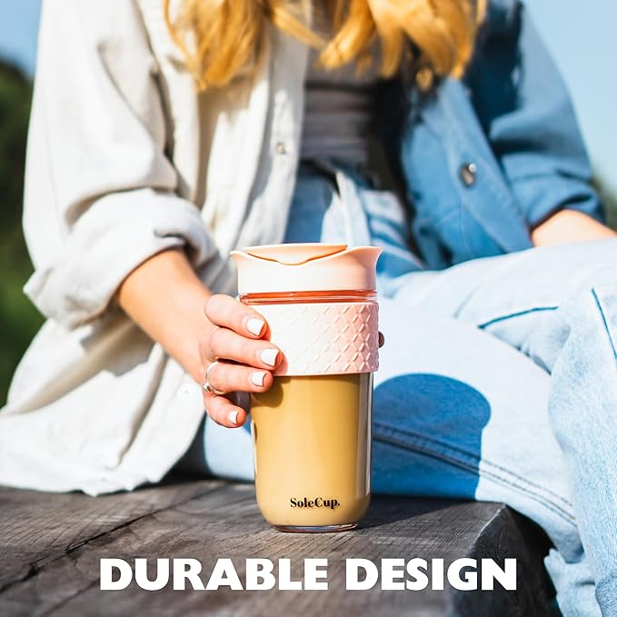 Large Travel Mug - Reusable Insulated Coffee Mug - 18oz/530ml BPA-Free Hot Drink Travel Mug with Lid & Silicone Band (Gray and Pink, 18oz)