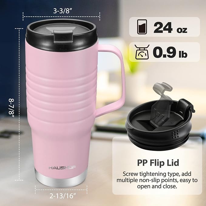 HAUSHOF 24 oz Travel Mug with Handle, Stainless Steel Vacuum Insulated Coffee Double Wall Travel Mugs with Leakproof Lid, BPA Free - Image 3