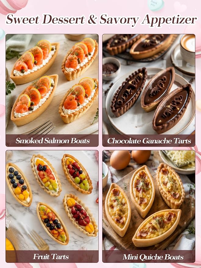 20Pcs Boat Egg Tart Molds for Baking, Fluted Aluminum Tart Pans, M | Non-Stick Barquette Tartlet Pie Shell Pans Tins Reusable Mini Quiche Pie Tray Cookie Molds Frech Dessert - Image 6