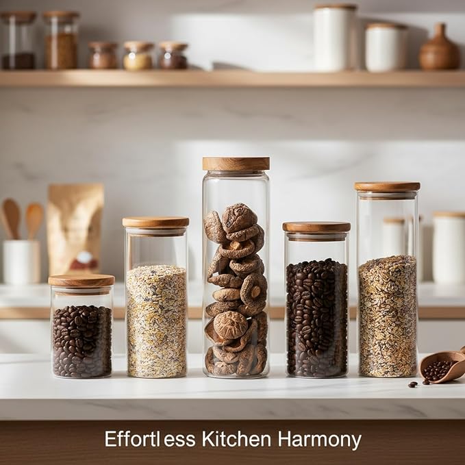 Clear Glass Storage Jar with Acacia Wood Lid for Pantry Organization - High Borosilicate Kitchen Canister - Image 2