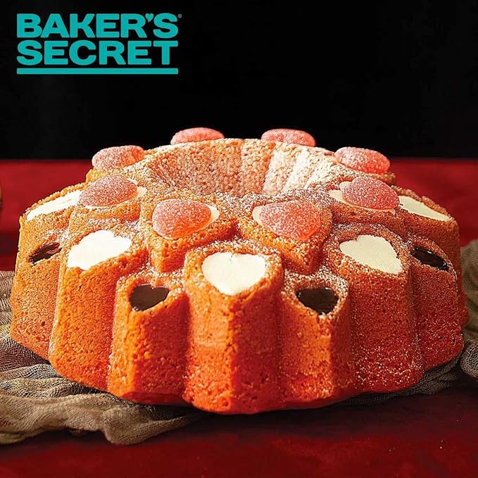 Baker's Secret Nonstick Fluted Cake Pan, Perfect for Fluted Cakes, Die Cast Aluminum Cake Pans, 2 Layers Non-stick Coating For Easy Release, Fluted Cake Pans - (Amour) - Image 8