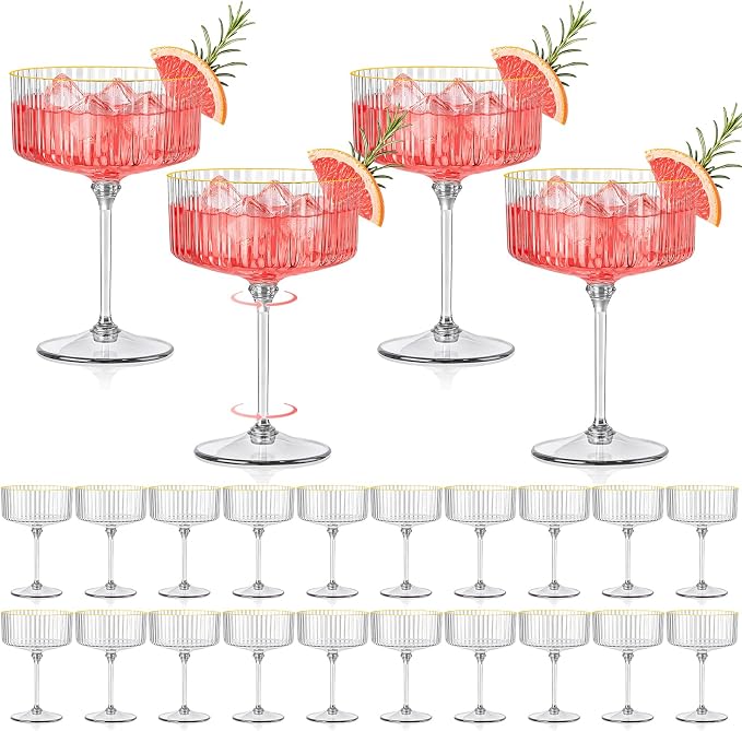 24 Pcs Ribbed Martini Glasses Plastic 10oz Champagne Martini Glasses Espresso Martini Glass Gold Rim Vintage Coupe Glass Margarita Glasses Disposable Clear Glassware Dessert Cup for Christmas New Year by Unknown