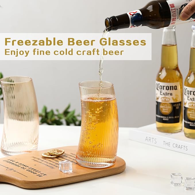 17.2oz Beer Glasses Set of 4, Large Beer Mugs for Freezer, Craft Pint Glasses, Unique Pub Hand Blown Drinking Glasses for IPA, Pilsner,Gifts for Christmas - Image 5
