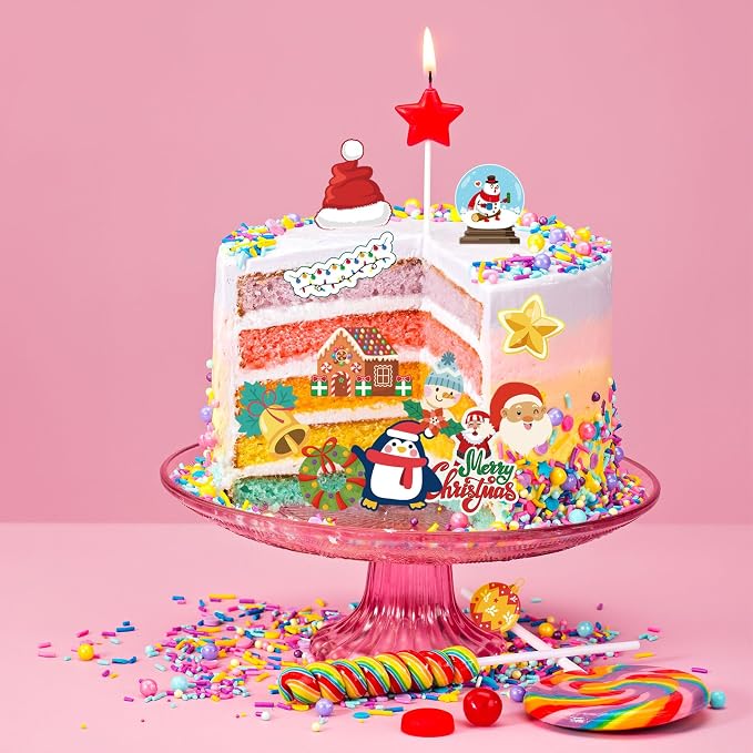 280pcs Edible Christmas Cake Decorations, 40 Designs Edible Wafer Xmas Cupcake Decorations Santa Claus Elk Gingerbread Man Snowman Bell Cake Toppers for Christmas Cake Decor Party Supplies - Image 5