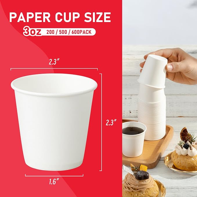 500 Pack 3 oz Disposable Paper Cups for Bathroom, Mouthwash Cups, White Small Drinking Cups, Leak-Free Small Coffee Cup for Daily Use, Travel, and Camping - Image 5