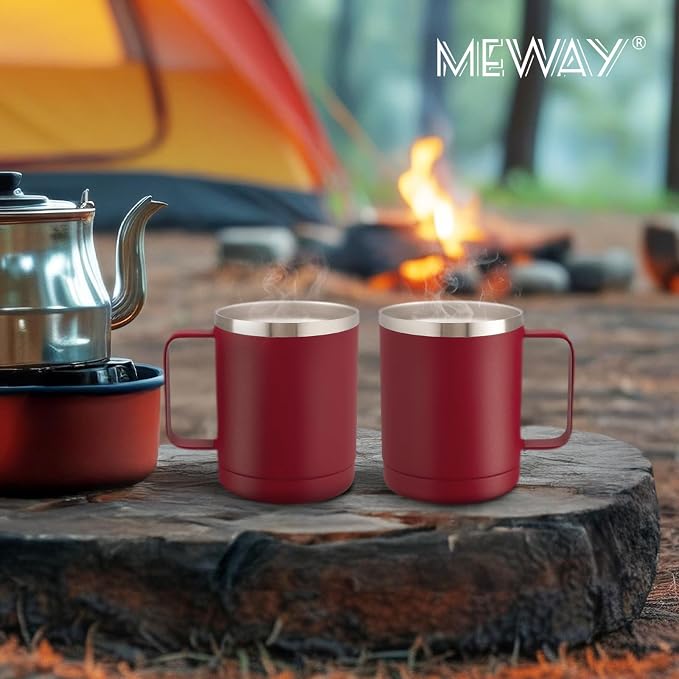 MEWAY 12oz Coffee Mug With Handle 8 Pack Bulk,Stainless Steel Insulated Travel Tumblers With Sliding Lid,Double Wall Vacuum Camping Cup for Hot & Cold Drinks Tea (Red,Set of 8) - Image 8