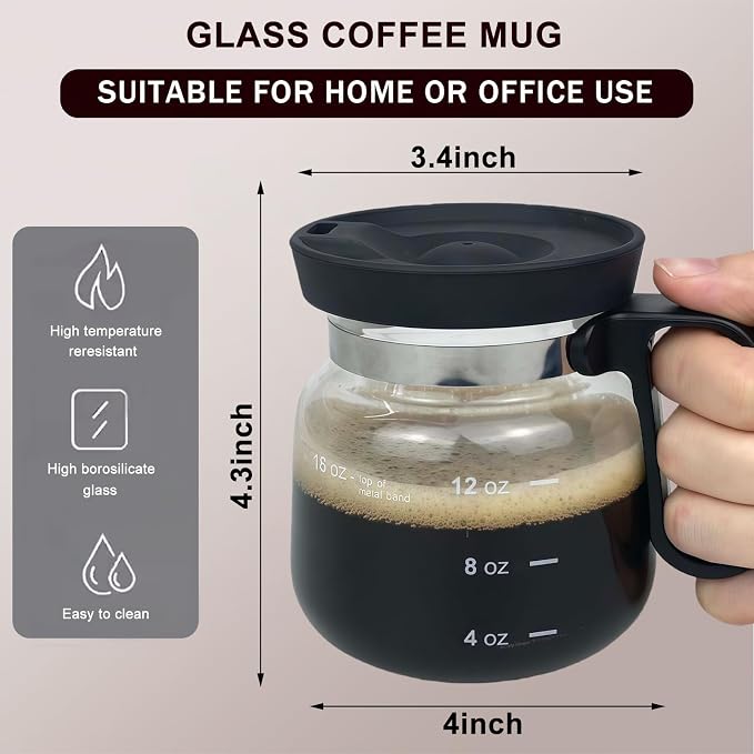 16 Oz Coffee Pot Mug,Mini Coffee Pot Cup,with Spill Proof Lid Heatproof Glass Mug Large Capacity ideal Gift for Coffee Lovers (1pcs) - Image 4