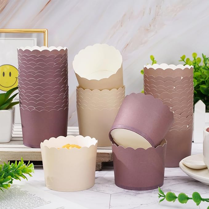 Whaline 120Pcs Brown Paper Baking Cups Scalloped Edge Cupcake Wrappers Gradient Brown Cupcake Muffin Cases for Wedding Birthday Baby Shower, 3 Colors - Image 3