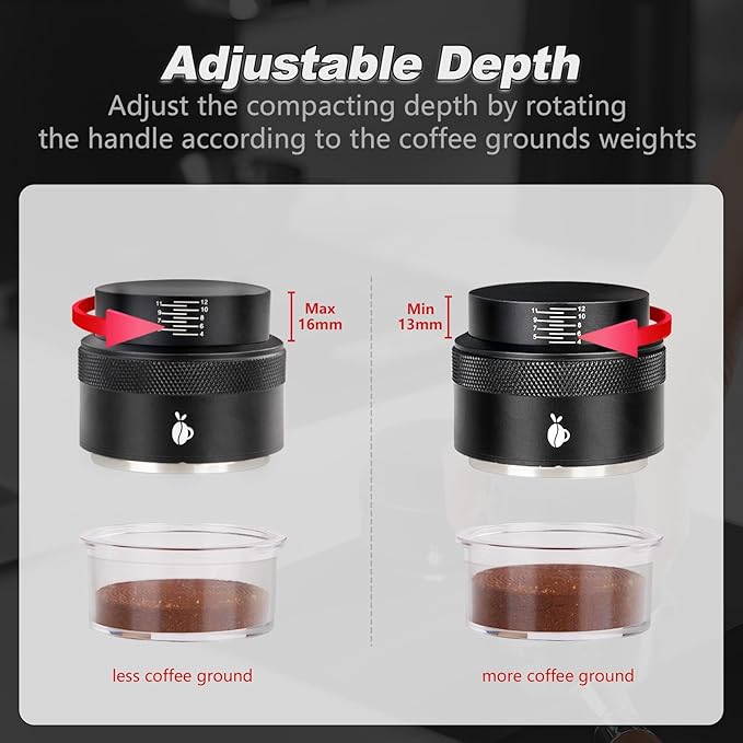 Espresso Tamper 51mm, Adjustable Depth Coffee Tamper with Calibrated Spring Loaded, 304 Stainless Steel Palm Tamper Tool, fits 51mm Portafilter Basket (Black)