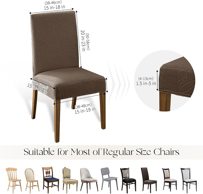 MOSAYT 100% Waterproof Dining Room Chair Covers Set of 4, Super Fit Stretch Jacquard Parson Chairs Slipcovers Removable Washable Chair Seat Protectors for Home, Kitchen, Banquet (Taupe - XL) - Image 6