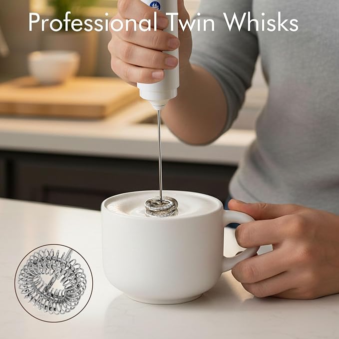 Rechargeable Milk Frother Handheld, 2-IN-1 Dual Spring Whisk Electric Frother Wand for Cappuccino Latte Macchiato, Portable Drink Mixer for Coffee, Matcha, Hot Chocolate - Image 3