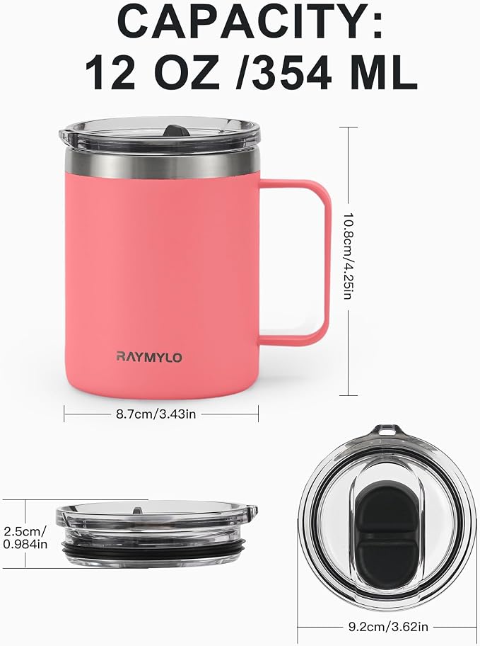 RAYMYLO Insulated Coffee Mug 12 oz, Spill-Proof & Detachable Slider Lid | Double Wall Stainless Steel with Thorough Clean Lid & Handle, Cold for 9 Hrs, Suitable for Camp Home Office - Image 6