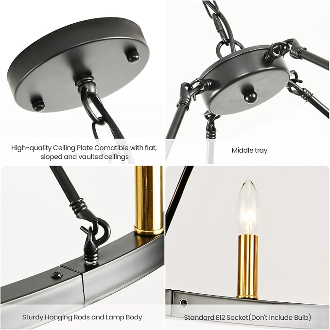 WJShome 24-Light Wagon Wheel Chandelier Farmhouse, 54" Extra Large Chandeliers for High Ceilings, Round Chandeliers for Dinning Room, Entryway, Foyer, Living Room（Black & Gold） - Image 3