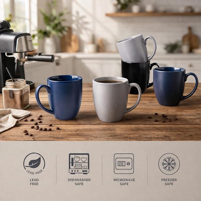 AmorArc Coffee Mugs Set of 6, 12oz Ceramic Coffee Mugs for Man, Woman, Dad, Mom, Modern Coffee Mugs Set with handle for Tea/Latte/Cappuccino/Milk/Cocoa. Dishwasher&Microwave Safe, Multi - Image 3