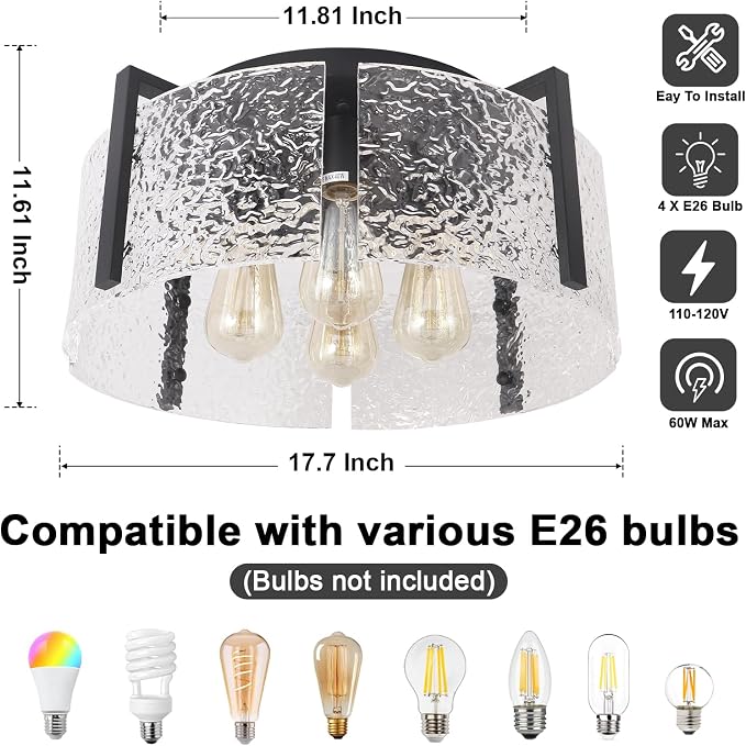 Bektas Semi Flush Mount Ceiling Light, Hallway Light Fixture,Entryway Light,Modern Bedroom Lampe,Metal Light Fixtures,Lighting Fixture Flush Mount for Kitchen Bathroom Dining Room ETL Listed - Image 2