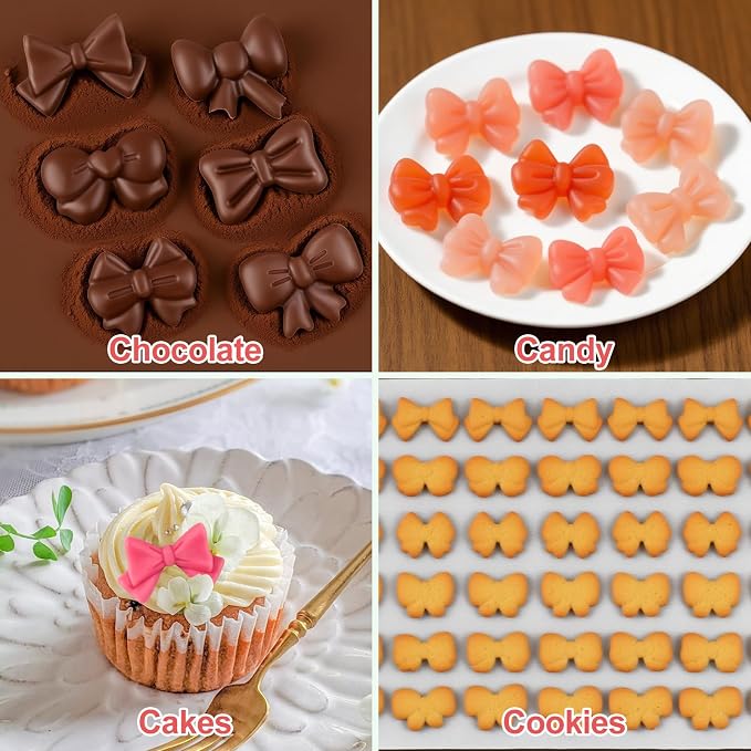 Bow Chocolate Mold, 2-Pack Small Bow Candy Molds 76 Cavities | Mini Gummy Molds with Butterfly-Bow in 6 Shapes Design for Sugar Biscuit Cake Decora Cupcake Topper, Birthday Wedding Party - Image 4