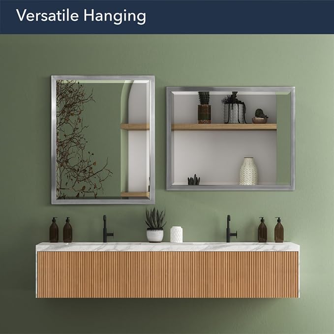 Head West Brushed Nickel Stainless Steel Metal Framed Mirror for Bathroom Vanity – Decorative Rectangular Bathroom Mirror for Over Sink, Bedroom & Living Room, 30"x40" - Image 4