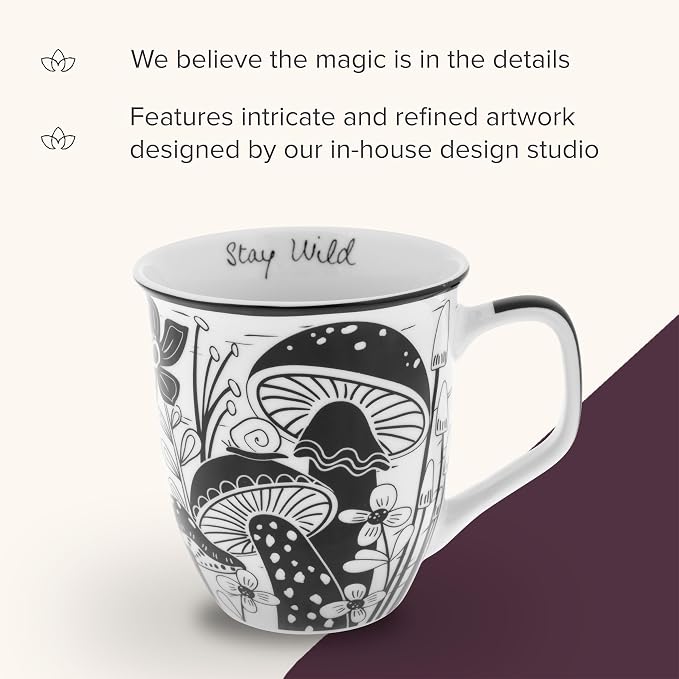 Karma Gifts 14 oz Black and White Boho Mug Mushroom - Cute Coffee and Tea Mug - Ceramic Coffee Mugs for Women and Men - Image 5